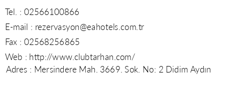 Club Tarhan Beach telefon numaralar, faks, e-mail, posta adresi ve iletiim bilgileri